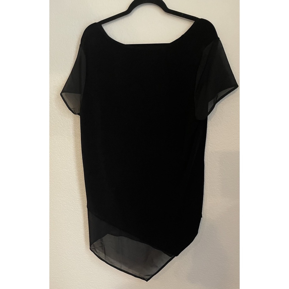 Chicos Travelers 3 US‎ XL Top Black Asymmetrical Mesh Sleeve Tunic Slinky Casual